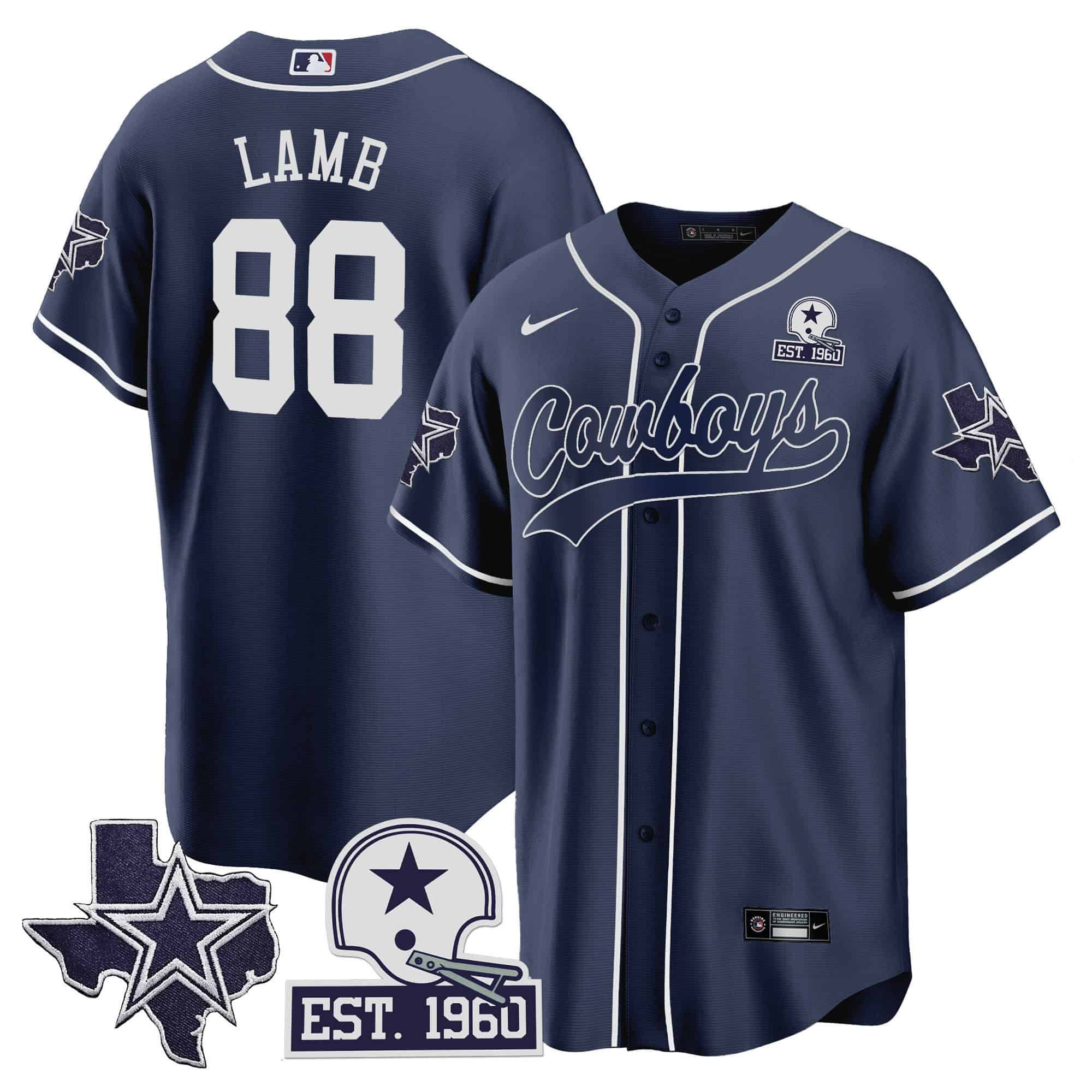 Men Dallas Cowboys #88 Lamb Dark blue 2024 Nike Patch Baseball NFL Jersey